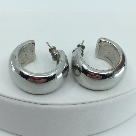 Coach Chunky Silver Tone Hoop Earrings with Dust Bag - Picture 2 of 12